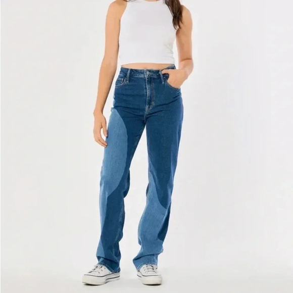 💫2/$10💫 HOLLISTER Ultra High-Rise Blue Rinse Wavy Pattern Dad Jeans 5R - Picture 1 of 6